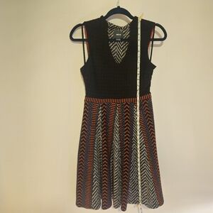 Black and Red Sleeveless V-Neck Fit and Flare Midi Dress